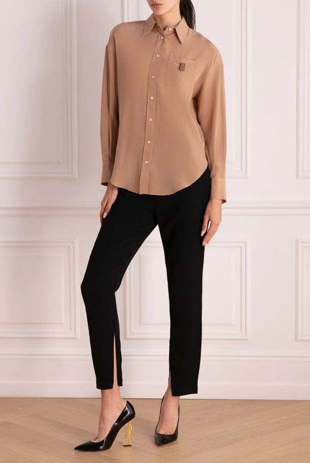 Beige silk shirt with a breast pocket
 - photo 2