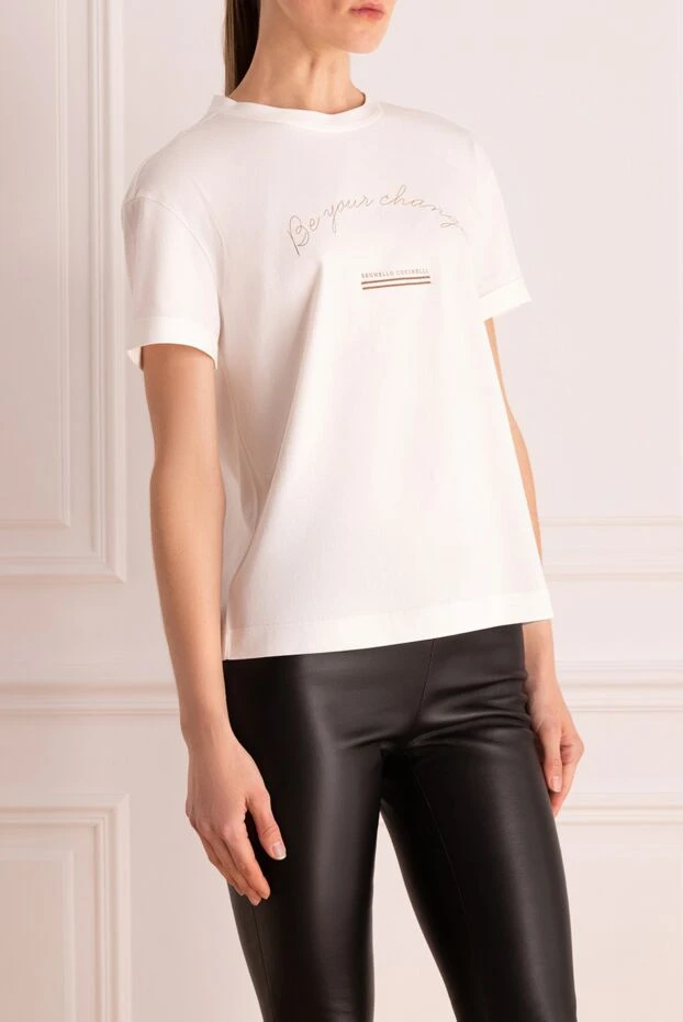 Brunello Cucinelli premium cotton t-shirt with lettering and cuffed sleeves
 175407 - photo 3