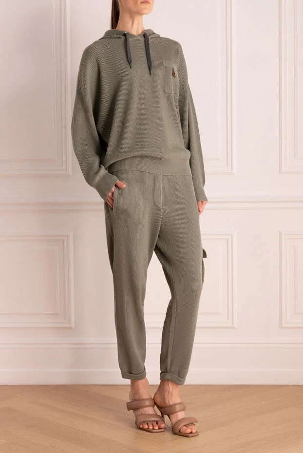 Brunello Cucinelli костюм прогулочный из хлопка зеленый женский 175413 - фото 3