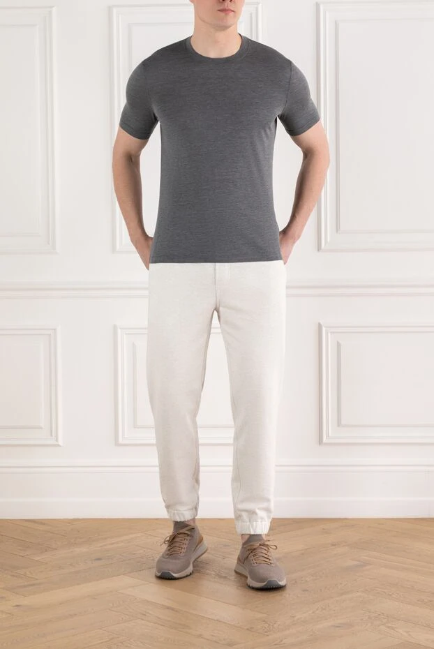 Brunello Cucinelli брюки белые с лампасами из хлопка мужские 175417 - фото 2