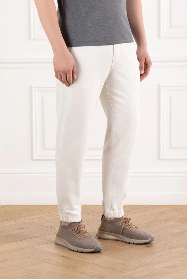 Brunello Cucinelli жолақтары бар ерлерге арналған ақ мақтадан жасалған шалбар 175417 - фото 3