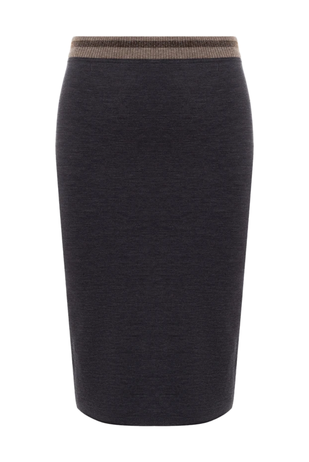 Юбка вязаная миди с контрастным поясом из шерсти серая - фото 1