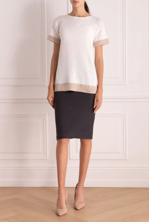 Юбка вязаная миди с контрастным поясом из шерсти серая - фото 2