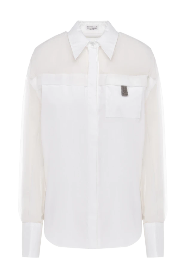 White cotton and chiffon blouse with sheer sleeves
- photo 1