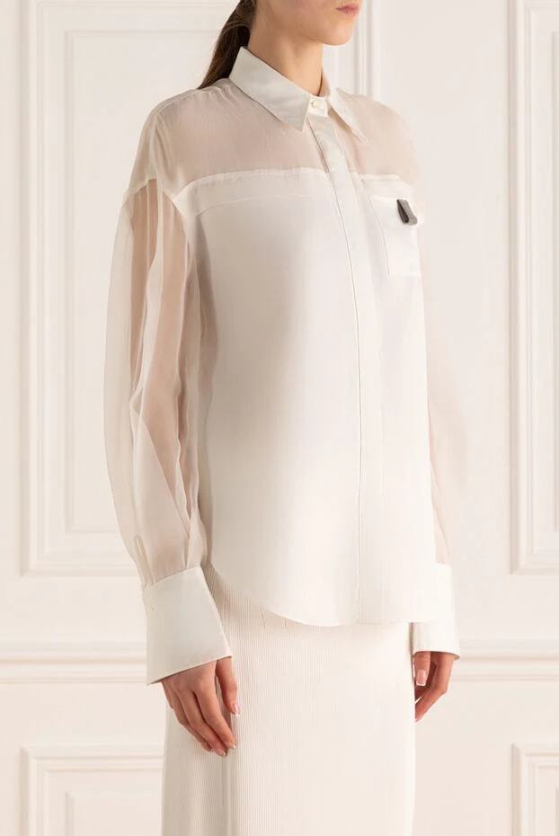 Brunello Cucinelli мөлдір жеңі бар ақ мақта және шифон блузка
 175457 - фото 3