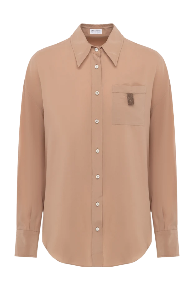 Рубашка из шелка коричневая женская - фото 1