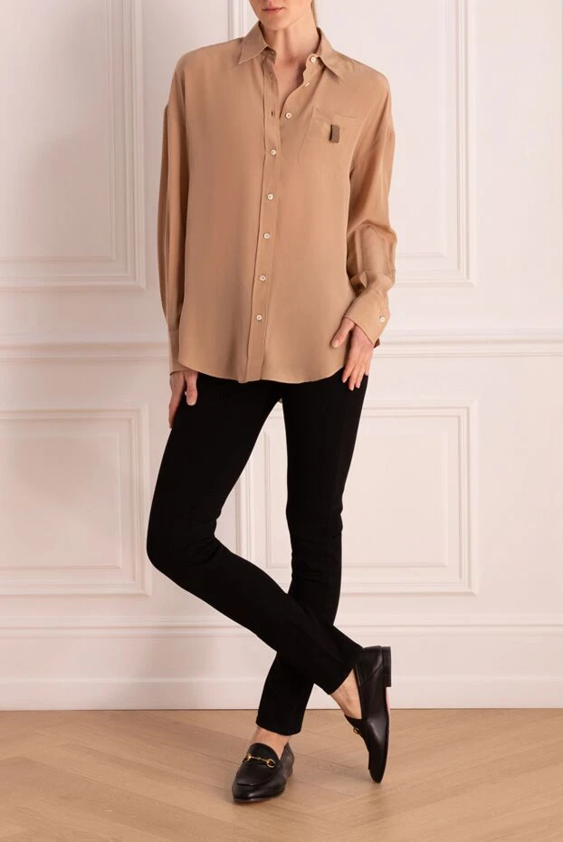 Рубашка из шелка коричневая женская - фото 2