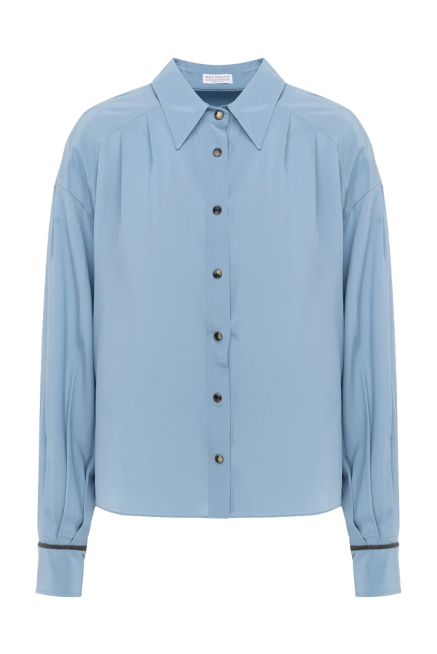 Рубашка из шелка голубая женская - фото 1