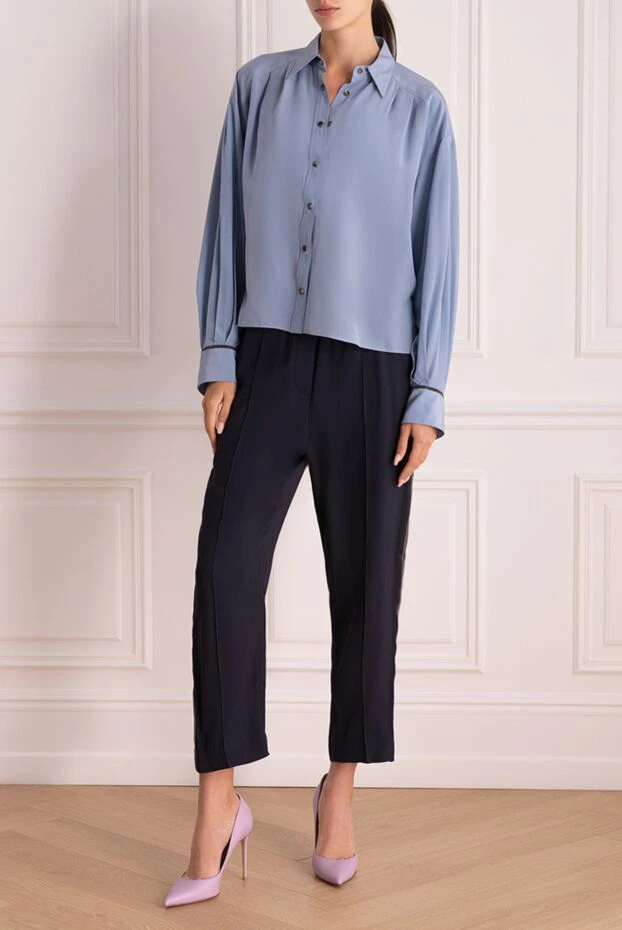 Рубашка из шелка голубая женская - фото 2