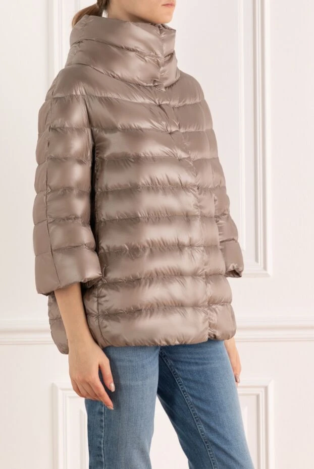 Herno пуховик бежевый с высоким воротником и укороченными рукавами женский 175546 - фото 3