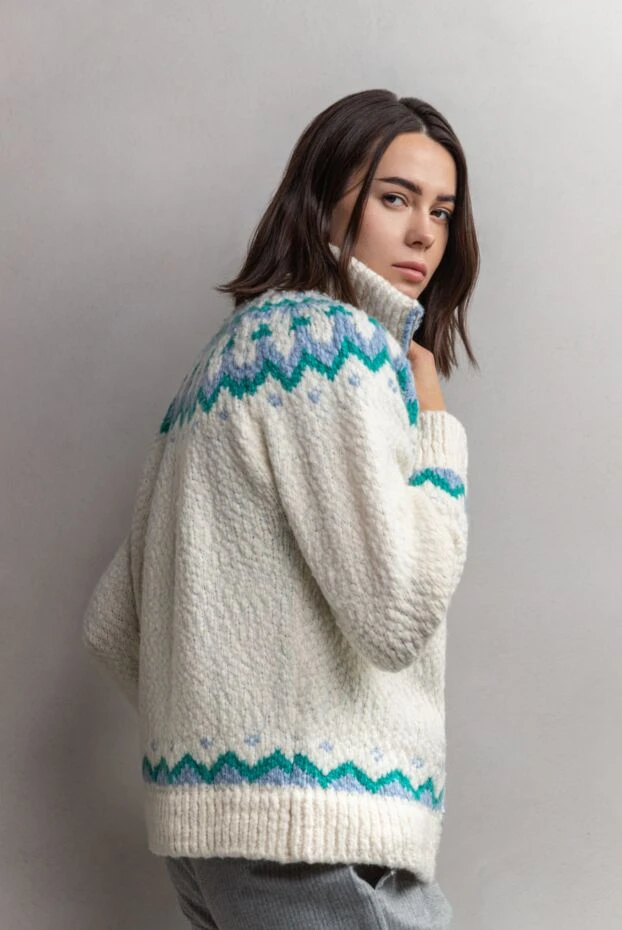 Casheart кардиган вязаный белый с контрастным узором на молнии женский 175556 - фото 2