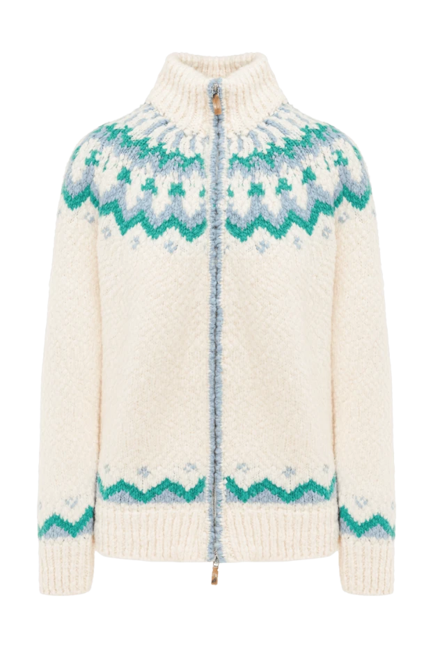 White knitted cardigan with a contrasting pattern and zipper women's - photo 1