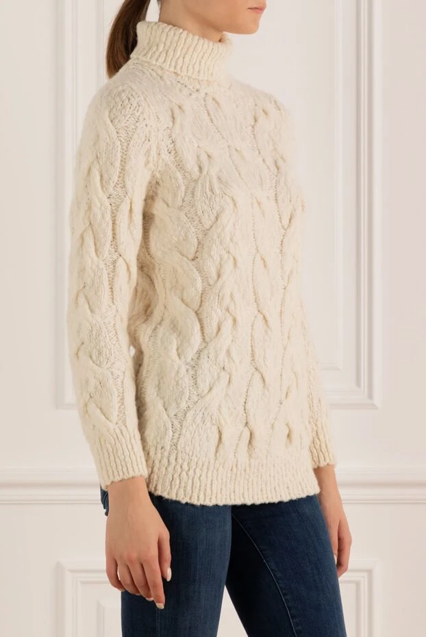 Casheart кремовый тёплый гольф женский с узором коса с фактурной вязкой 175557 - фото 3
