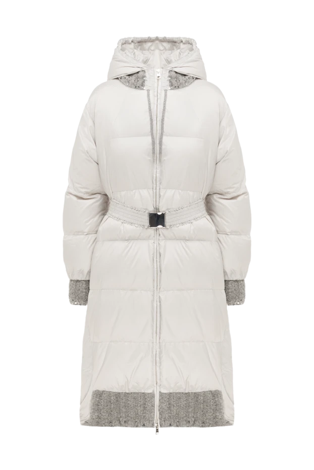 Gray women's down jacket with hood and knitted trim
- photo 1