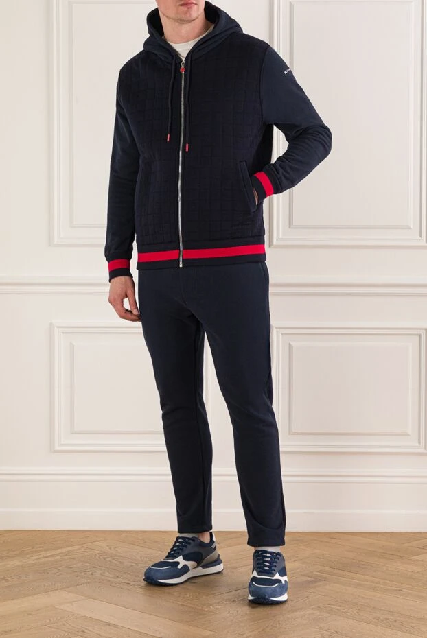 Kiton қою көк түсті сыдырма және капюшоны бар, қызыл түсті кірістірулері бар мақта-мата костюм 175574 - фото 2