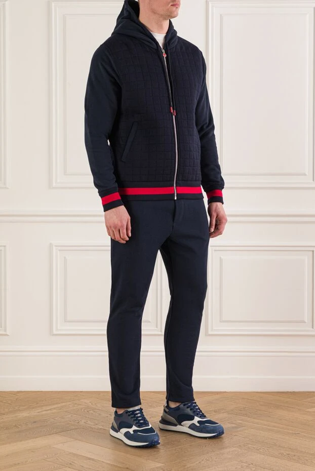 Kiton қою көк түсті сыдырма және капюшоны бар, қызыл түсті кірістірулері бар мақта-мата костюм 175574 - фото 3