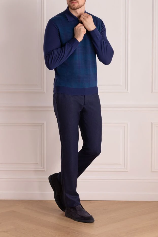 Cesare di Napoli man men's blue wool and cashmere trousers купить с ценами и фото 175593 - photo 2