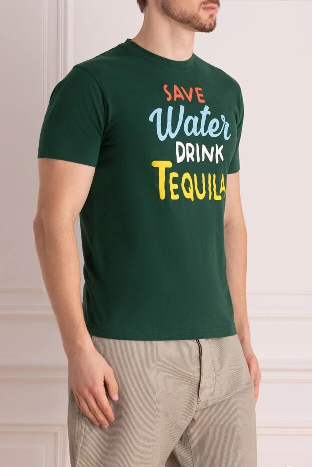 MC2 Saint Barth футболка хлопковая зелёная с надписью save water drink tequila 196578 - photo 3