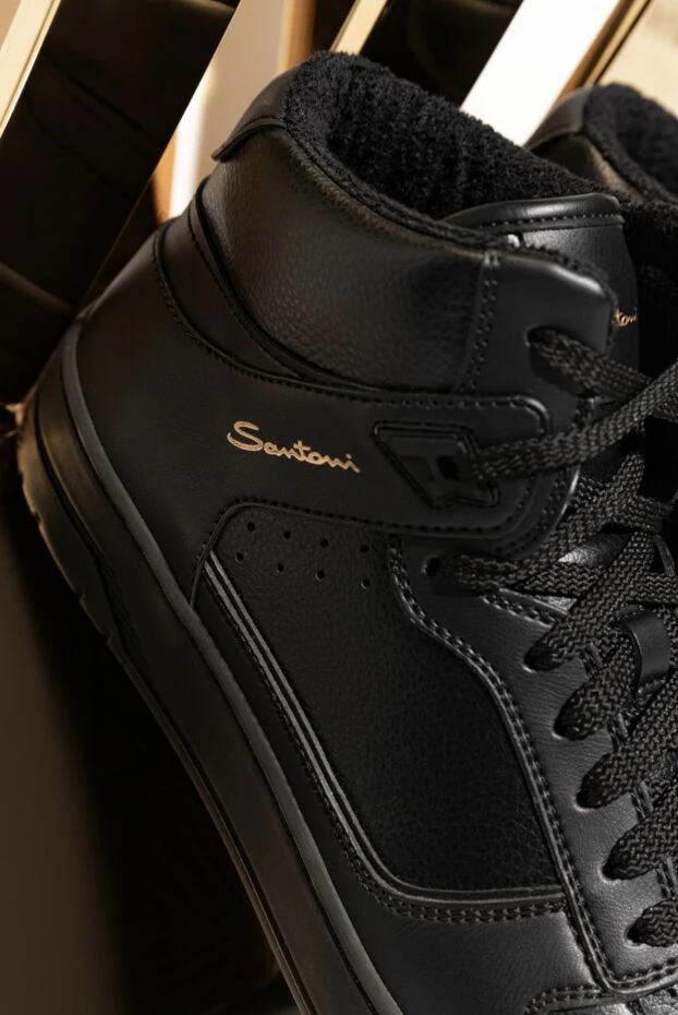 Santoni кроссовки хай-топ кожаные черные мужские 175636 - фото 2