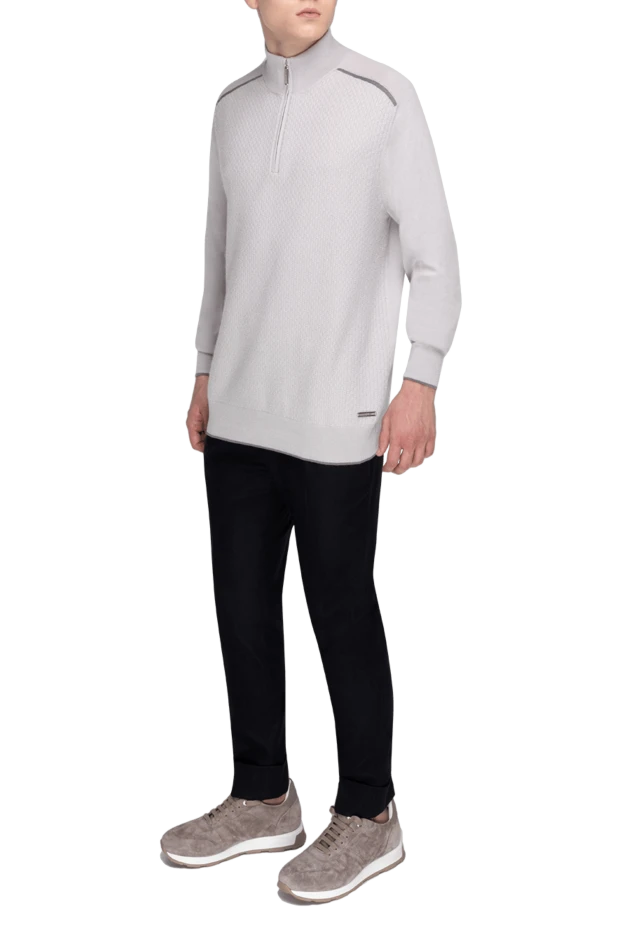 Джемпер из кашемира и шелка мужской серый - фото 1