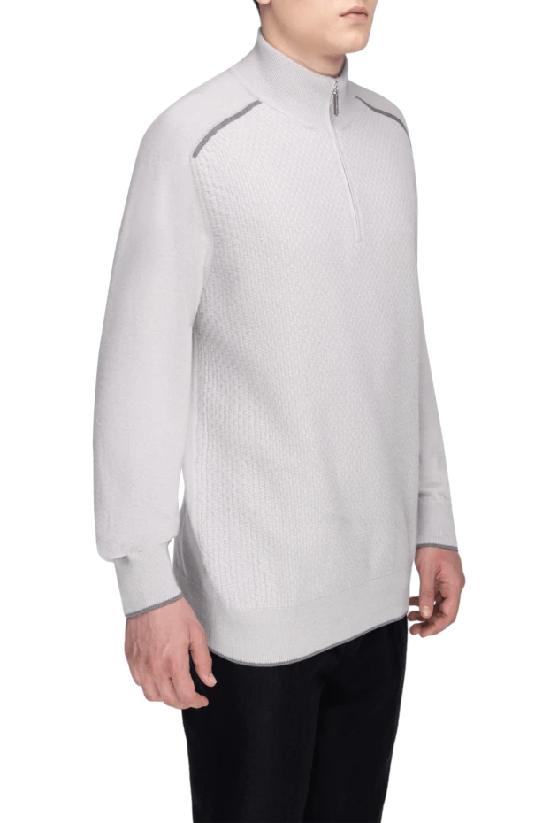 Джемпер из кашемира и шелка мужской серый - фото 2