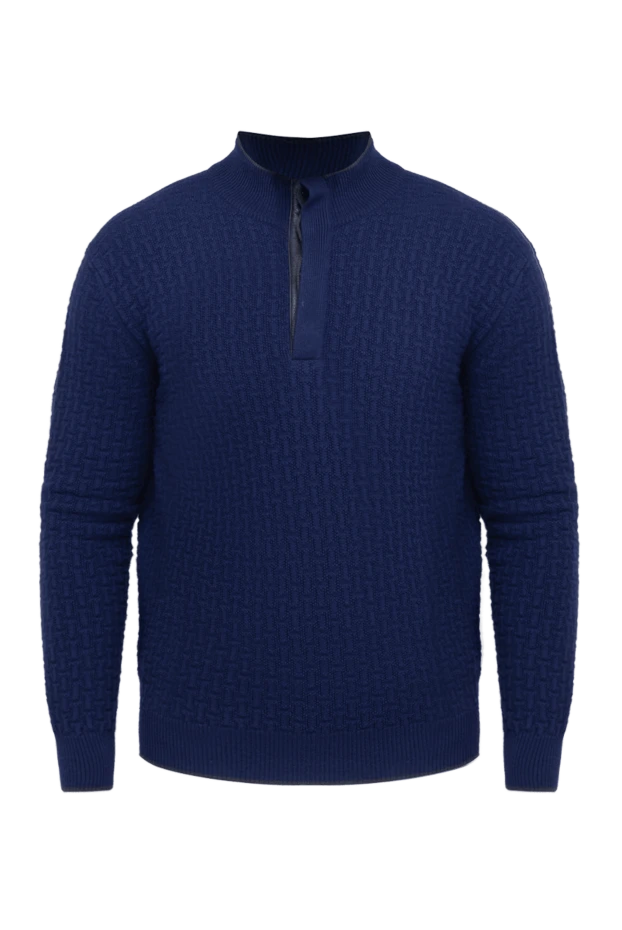 Men's blue textured cashmere jumper - photo 1