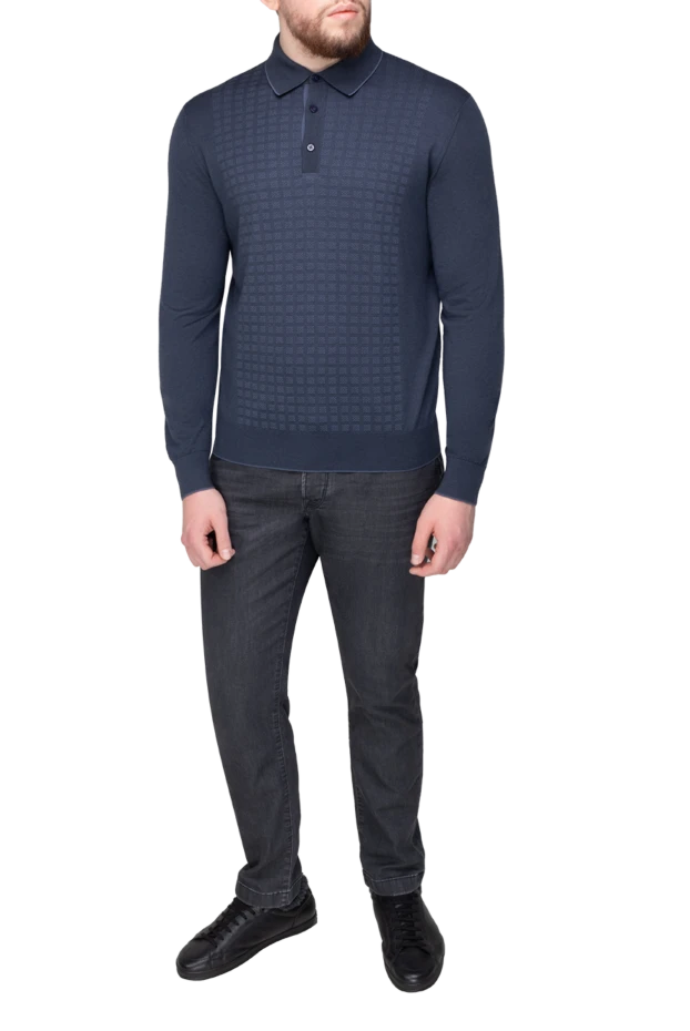 Поло с длинным рукавом из кашемира и шелка мужское серое - фото 2