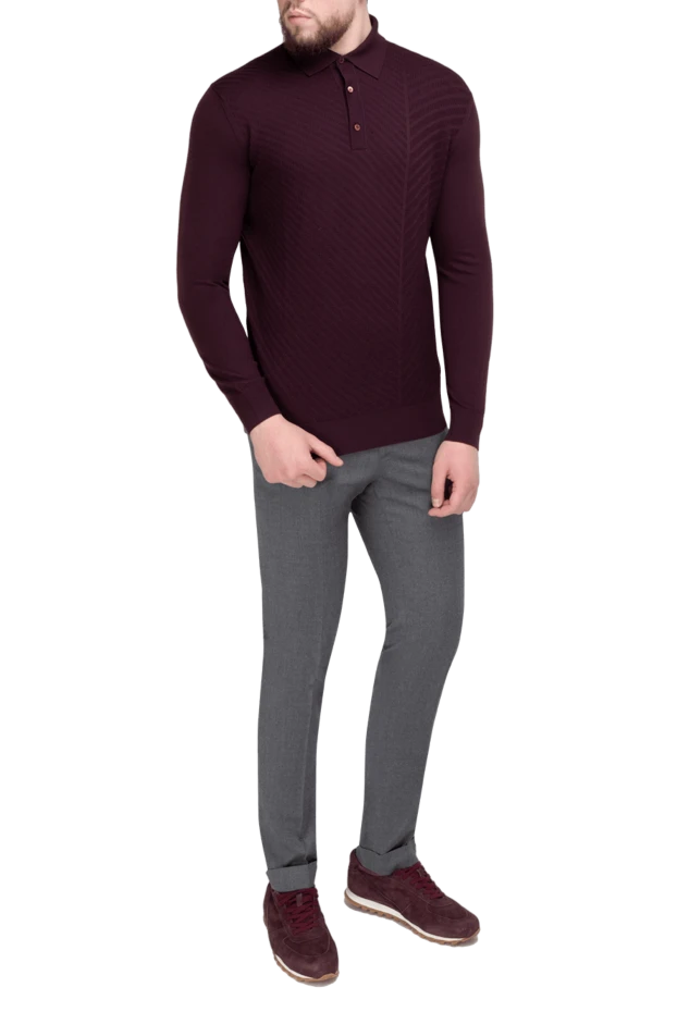 Stefano Ricci поло с длинным рукавом из шерсти мужское бордовое с длинным рукавом 175647 - фото 2