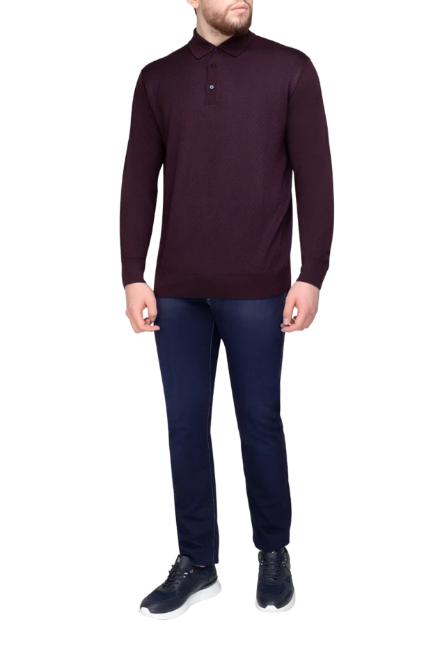 Stefano Ricci  поло с длинным рукавом из кашемира и шелка мужское бордовое с длинным рукавом 175648 - фото 2