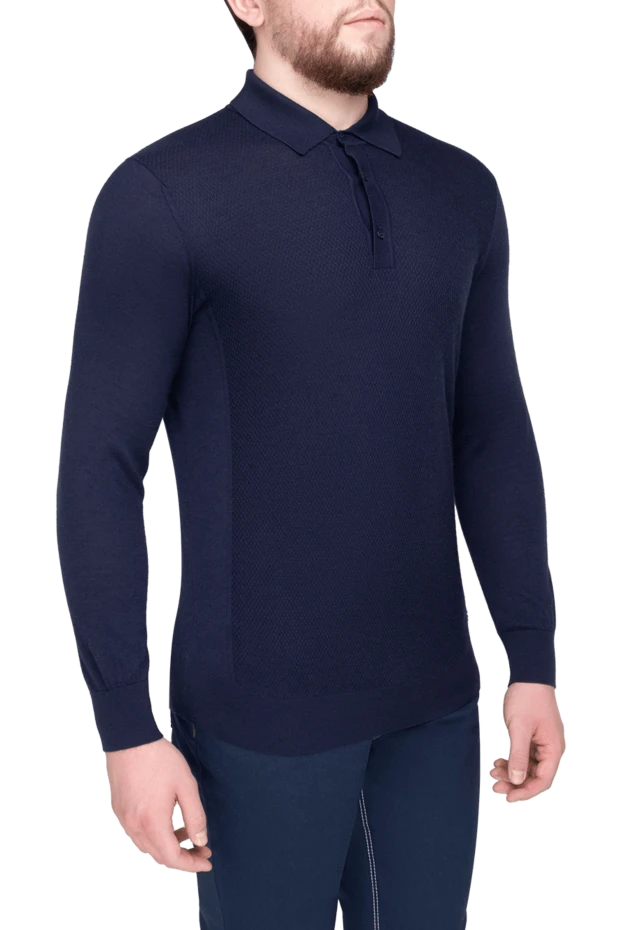 Stefano Ricci поло с длинным рукавом из кашемира и шелка мужское синее с длинным рукавом 175651 - фото 3
