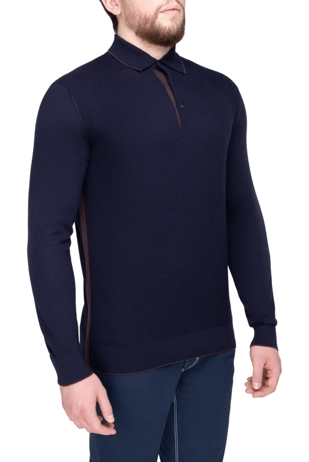 Stefano Ricci поло с длинным рукавом из кашемира и шелка мужское синее с длинным рукавом 175653 - фото 3