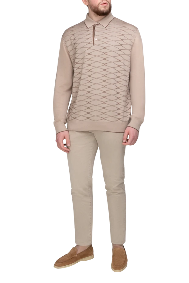 Stefano Ricci поло с длинным рукавом из кашемира и шелка бежевое в ромбы 175654 - фото 2