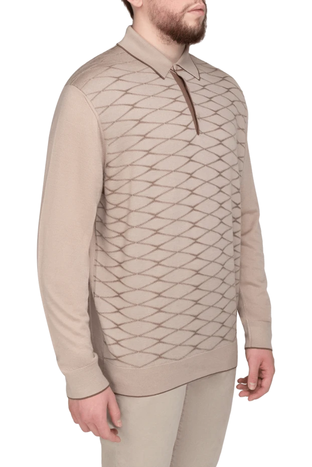 Stefano Ricci поло с длинным рукавом из кашемира и шелка бежевое в ромбы 175654 - фото 3