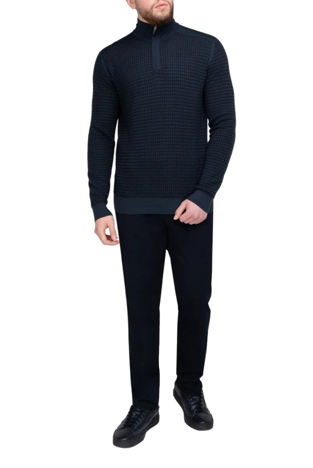 Stefano Ricci тройер из кашемира и шелка мужской синий в мелкую клетку 175665 - фото 2