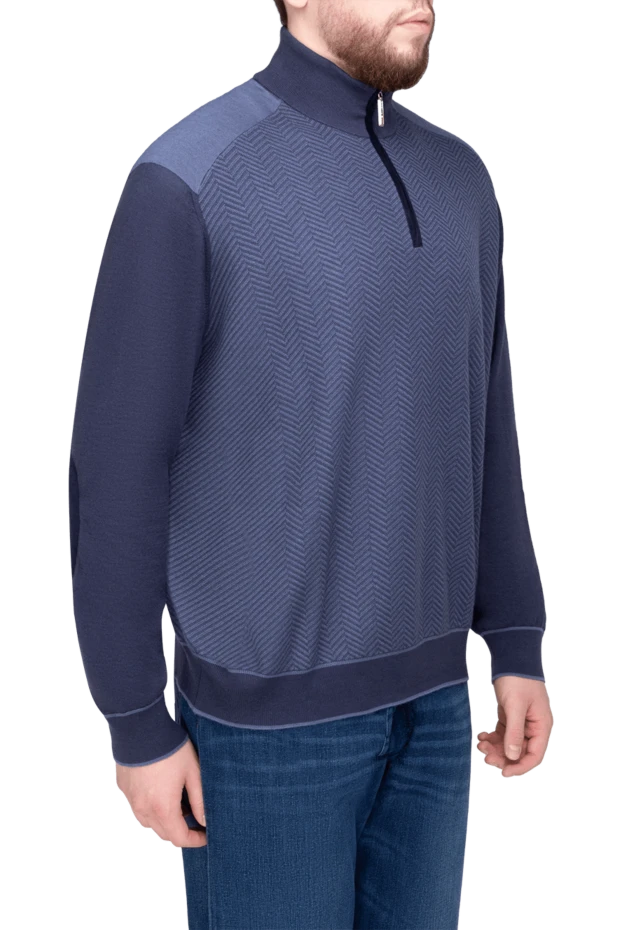 Stefano Ricci тройер из кашемира и шелка мужской синий узором елочка 175669 - фото 3