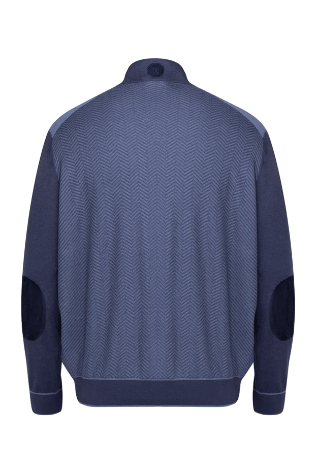 Тройер из кашемира и шелка мужской синий узором елочка - фото 2