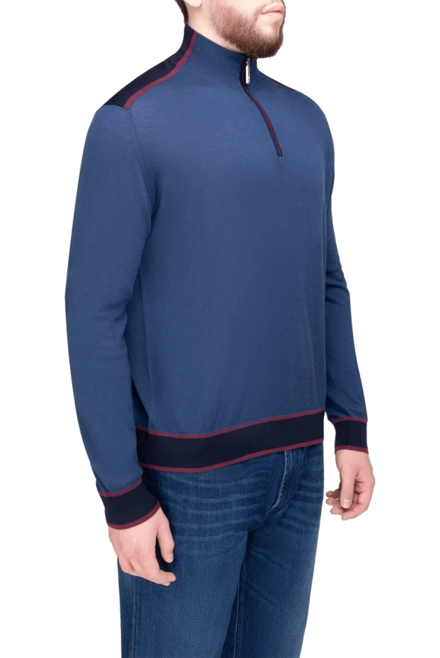 Stefano Ricci тройер из кашемира и шелка мужской синий с контрастной окантовкой 175674 - фото 3
