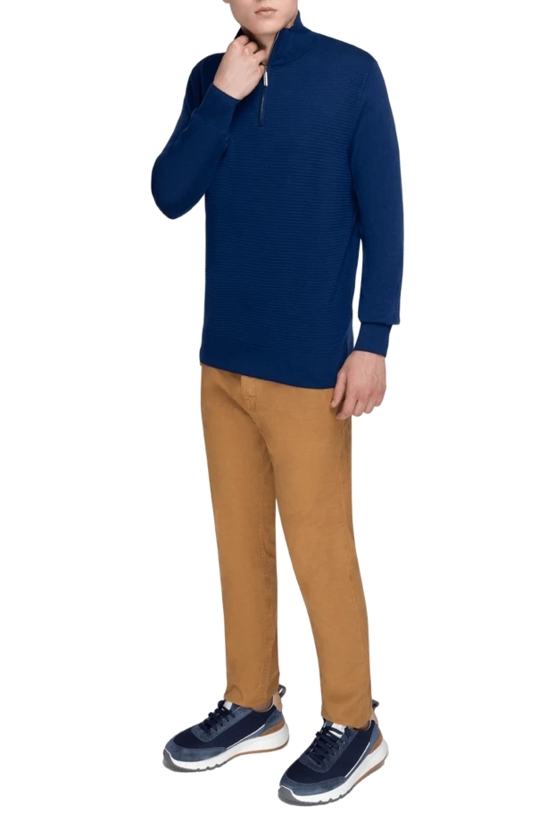 Stefano Ricci тройер из шерсти синего оттенка с рельефной вязкой и молнией 175677 - фото 2