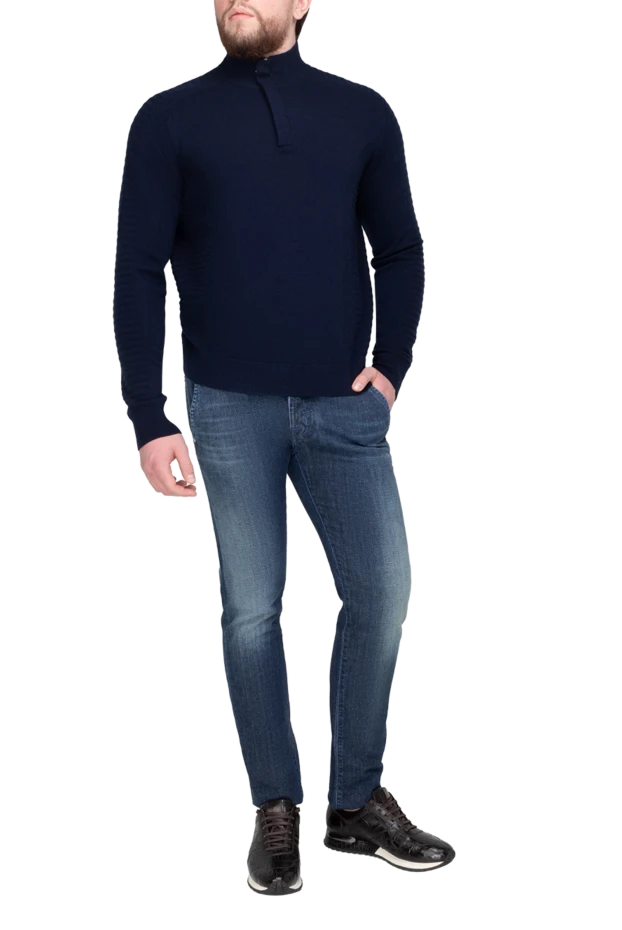 Stefano Ricci тройер из мягкого трикотажа темно-синего оттенка с рельефными вставками 175681 - фото 2