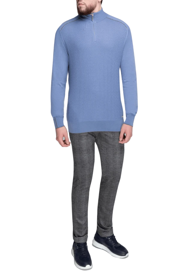 Stefano Ricci тройер полузип из тонкой шерсти с узором ёлочка 175689 - фото 2