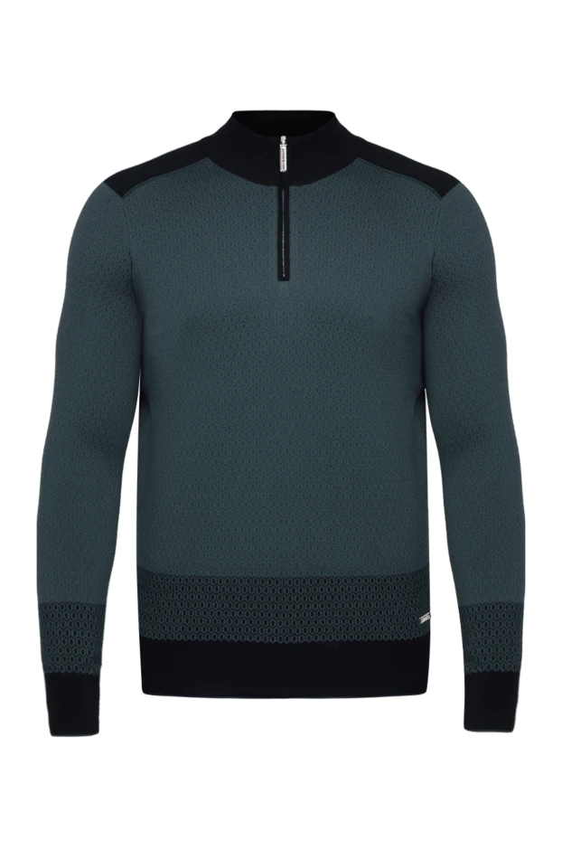 Тройер мужской двухцветный с рельефной вязкой и молнией на груди - фото 1