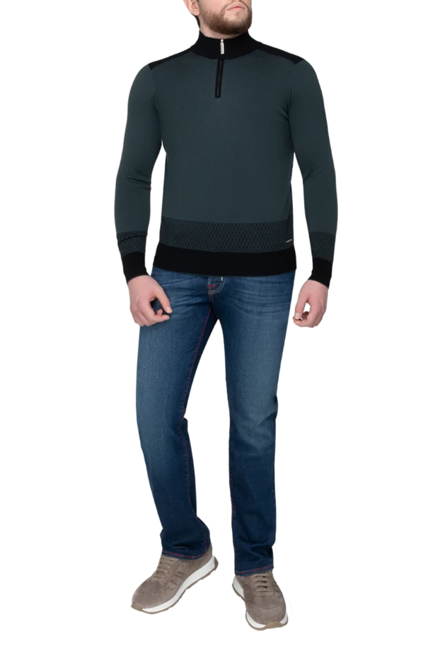 Stefano Ricci тройер мужской двухцветный с рельефной вязкой и молнией на груди 175695 - фото 2