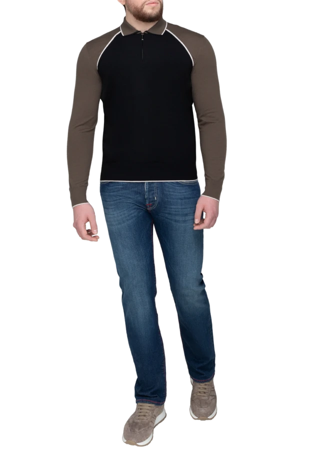 Stefano Ricci ерлерге арналған қара ұзын жең кашемирден және полиэфирден жасалған поло 175701 - фото 2