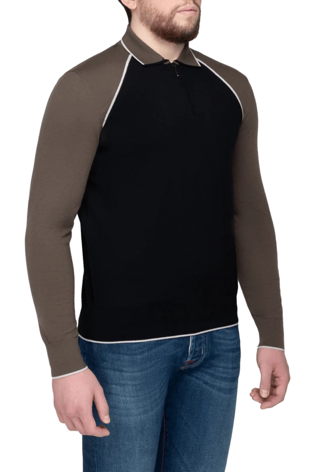 Stefano Ricci ерлерге арналған қара ұзын жең кашемирден және полиэфирден жасалған поло 175701 - фото 3