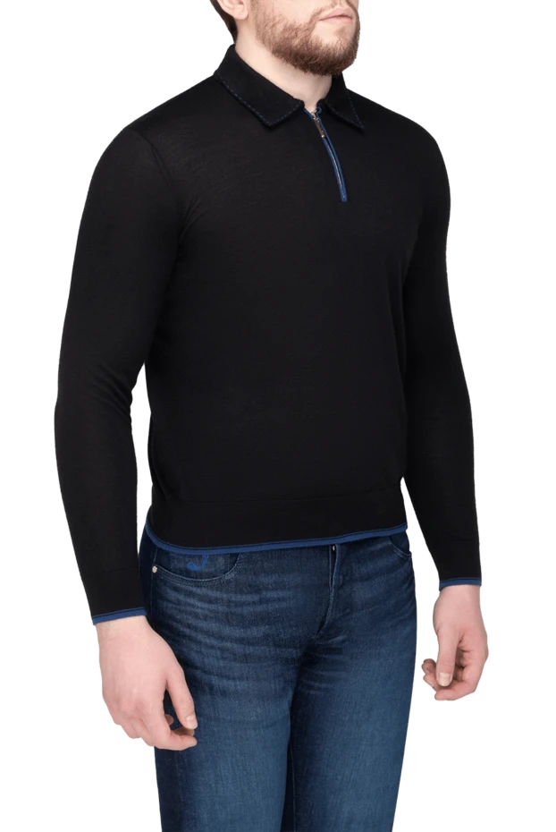 Stefano Ricci ерлерге арналған қара ұзын жең кашемир және жібек поло 175707 - фото 3