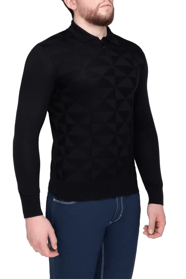 Stefano Ricci ерлерге арналған қара ұзын жең кашемир және жібек поло 175715 - фото 3