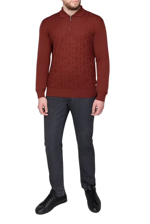 Stefano Ricci ерлерге арналған қызыл ұзын жең кашемир және жібек поло 175718 - фото 2