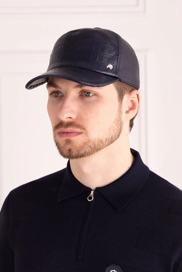 Blue alligator leather cap for men - photo 2