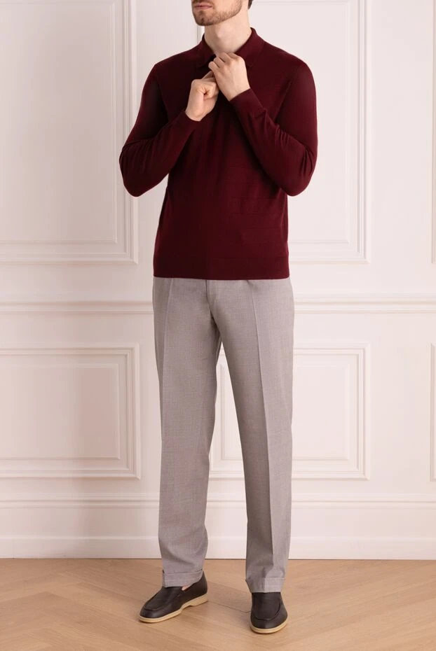 Stefano Ricci поло с длинным рукавом из шерсти мужское бордовое с длинным рукавом 175734 - фото 2