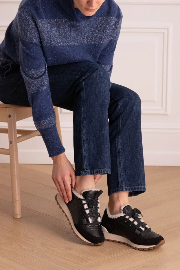 Brunello Cucinelli кроссовки из кожи черные женские 175736 - фото 2